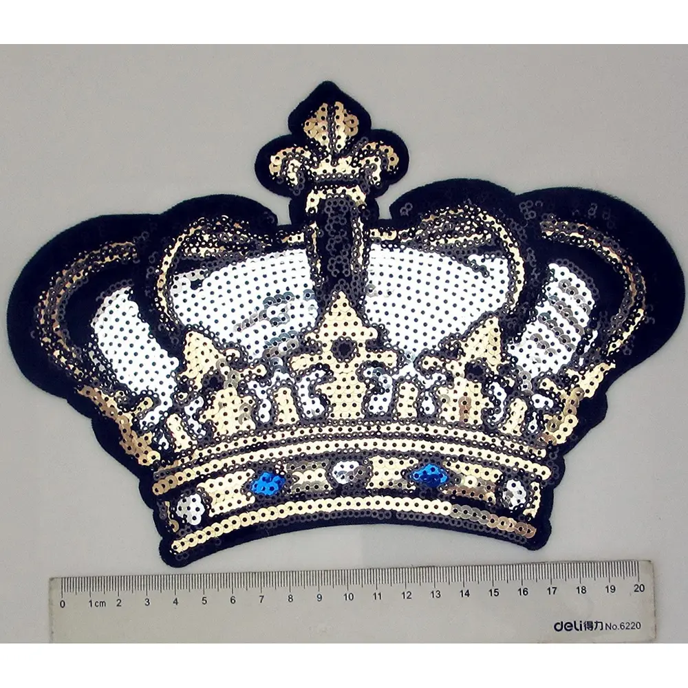 1 Pcs Gold Crown Patches Sequins Patch  DIY  Clothes Iron On Patches Appliques Decoration 24*17.5CM