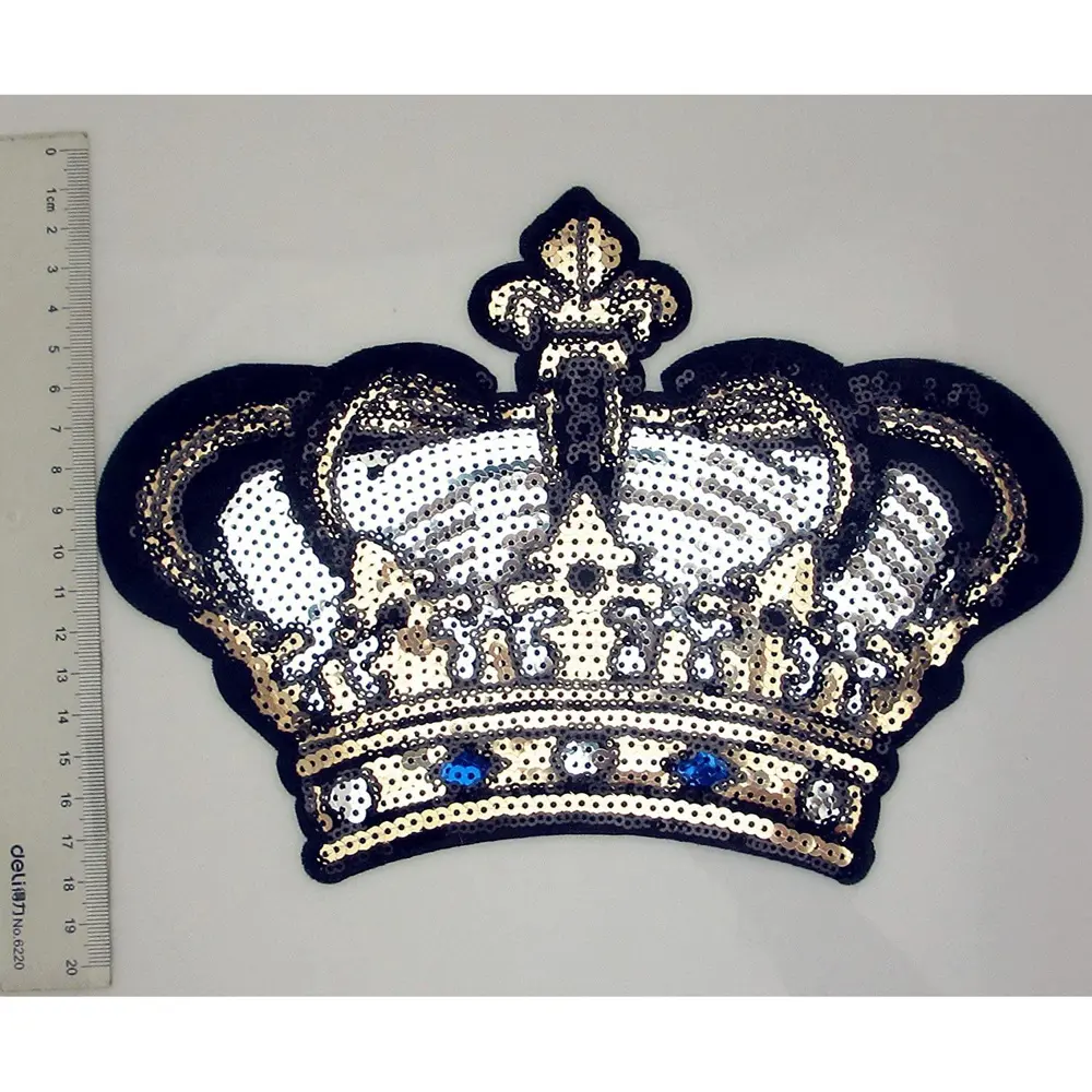 1 Pcs Gold Crown Patches Sequins Patch  DIY  Clothes Iron On Patches Appliques Decoration 24*17.5CM