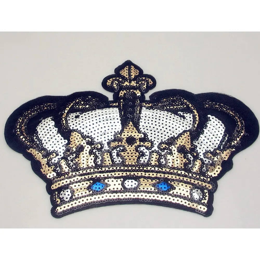1 Pcs Gold Crown Patches Sequins Patch  DIY  Clothes Iron On Patches Appliques Decoration 24*17.5CM