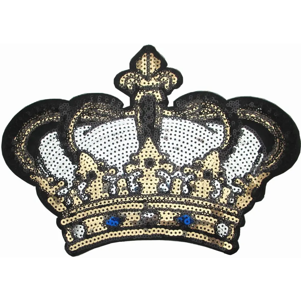 1 Pcs Gold Crown Patches Sequins Patch  DIY  Clothes Iron On Patches Appliques Decoration 24*17.5CM