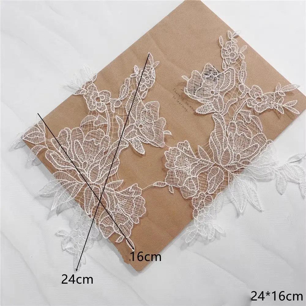 1 Pair Flower Lace Patches For Bridal Wedding Dress White Mesh DIY Handmade Clothing Repair Sewing Accessories