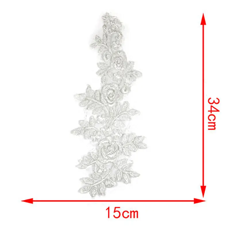 1 Pair Embroidery Stickers Lace Fabric Cloth Stickers DIY Wedding Dress Dress Clothing Accessories 15*34CM