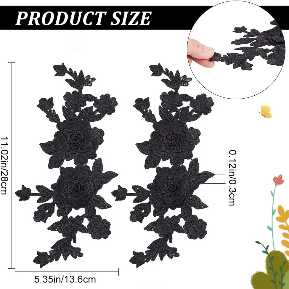 1 Piece of Black and White Embroidered Roses Hand Sewn Patches DIY Clothing Accessories Patches