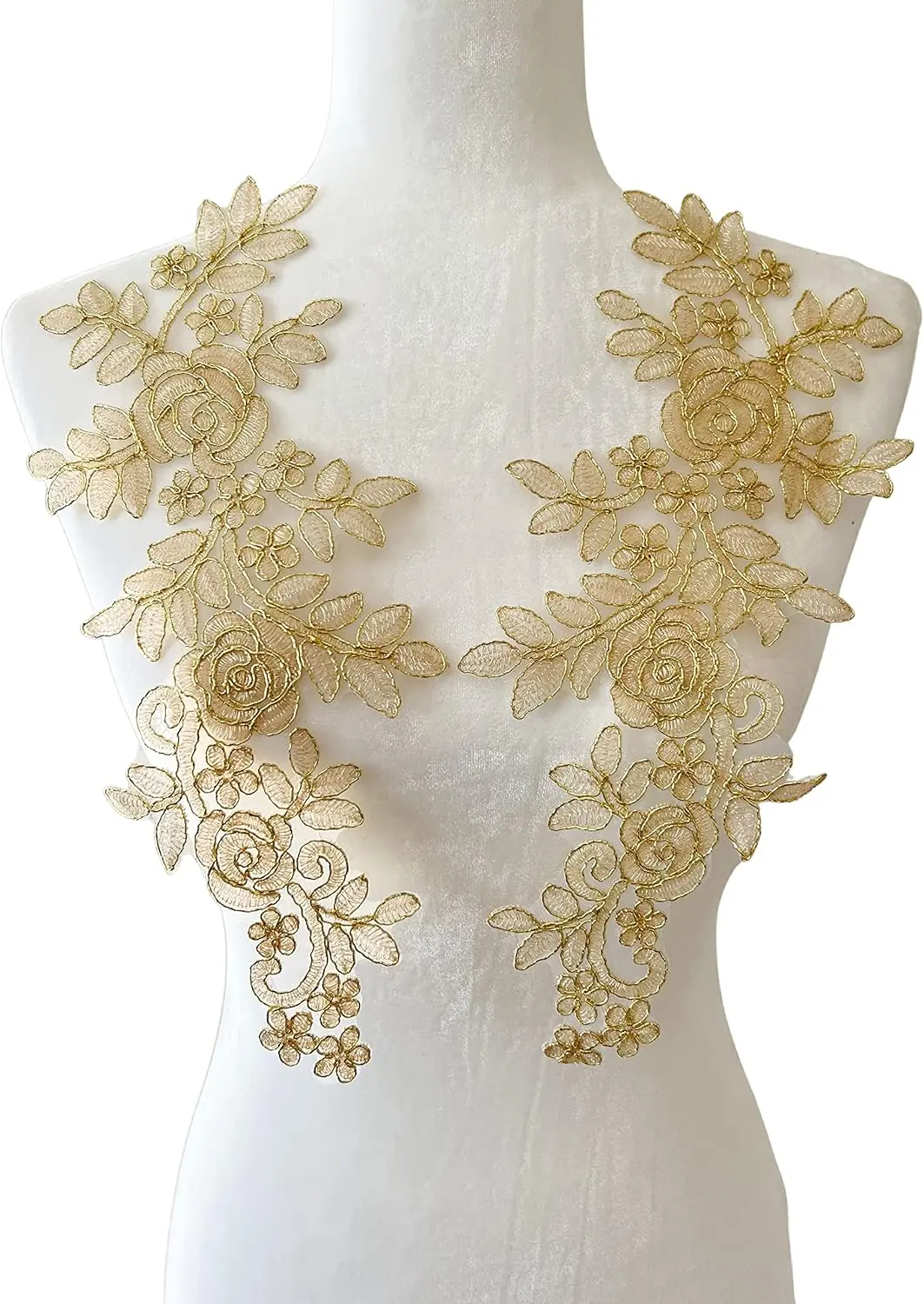 1 Pair Embroidery Stickers Lace Fabric Cloth Stickers DIY Wedding Dress Dress Clothing Accessories 15*34CM