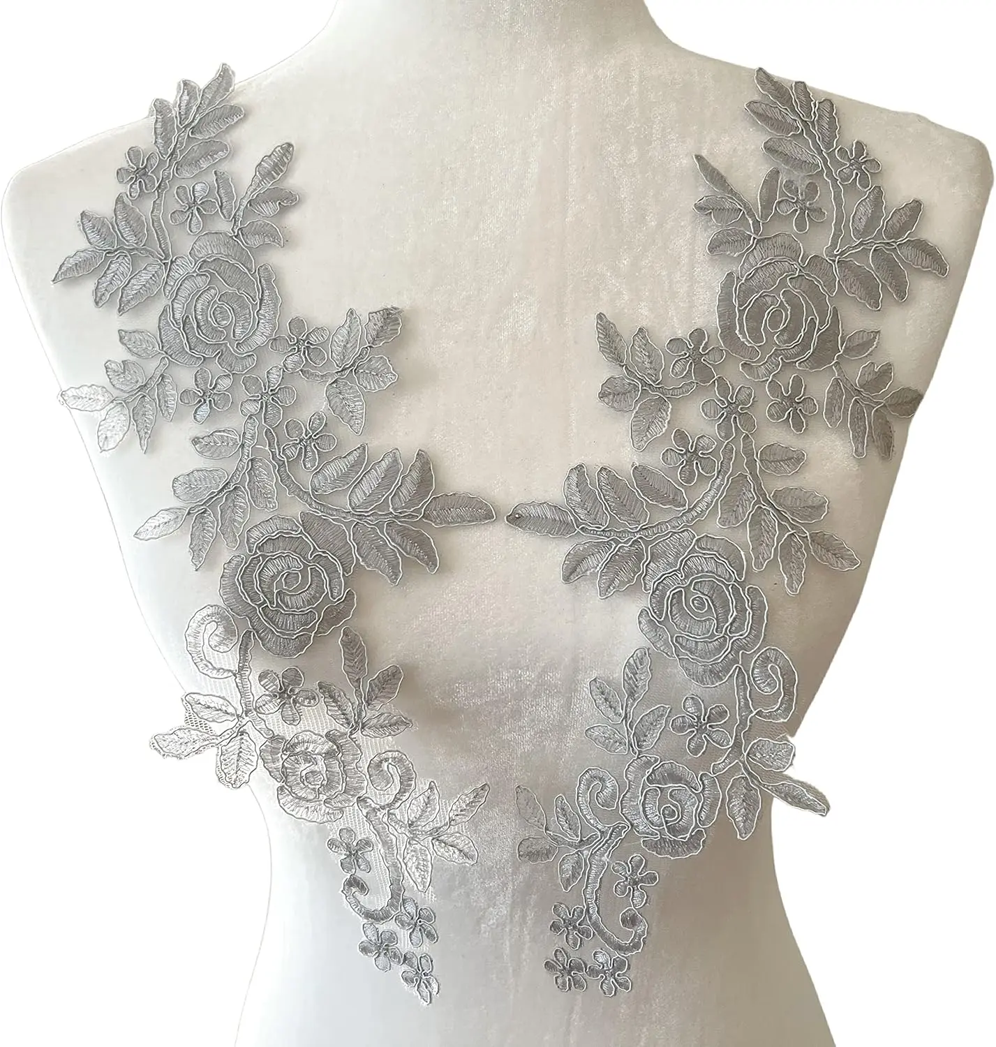 1 Pair Embroidery Stickers Lace Fabric Cloth Stickers DIY Wedding Dress Dress Clothing Accessories 15*34CM