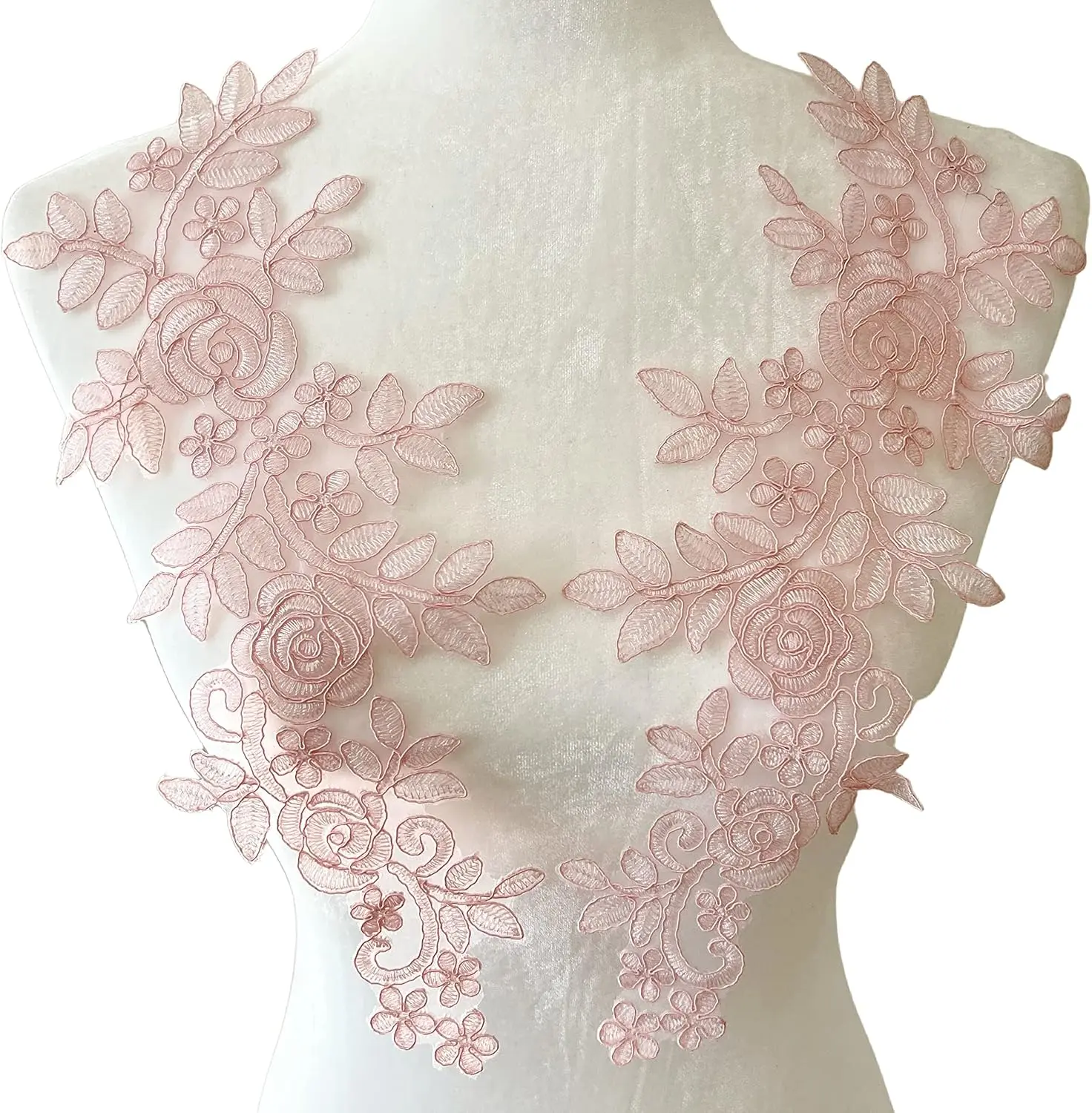 1 Pair Embroidery Stickers Lace Fabric Cloth Stickers DIY Wedding Dress Dress Clothing Accessories 15*34CM