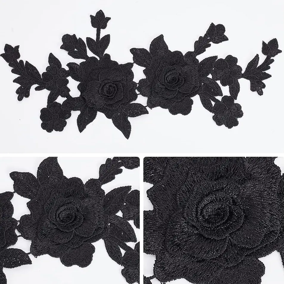 1 Piece of Black and White Embroidered Roses Hand Sewn Patches DIY Clothing Accessories Patches