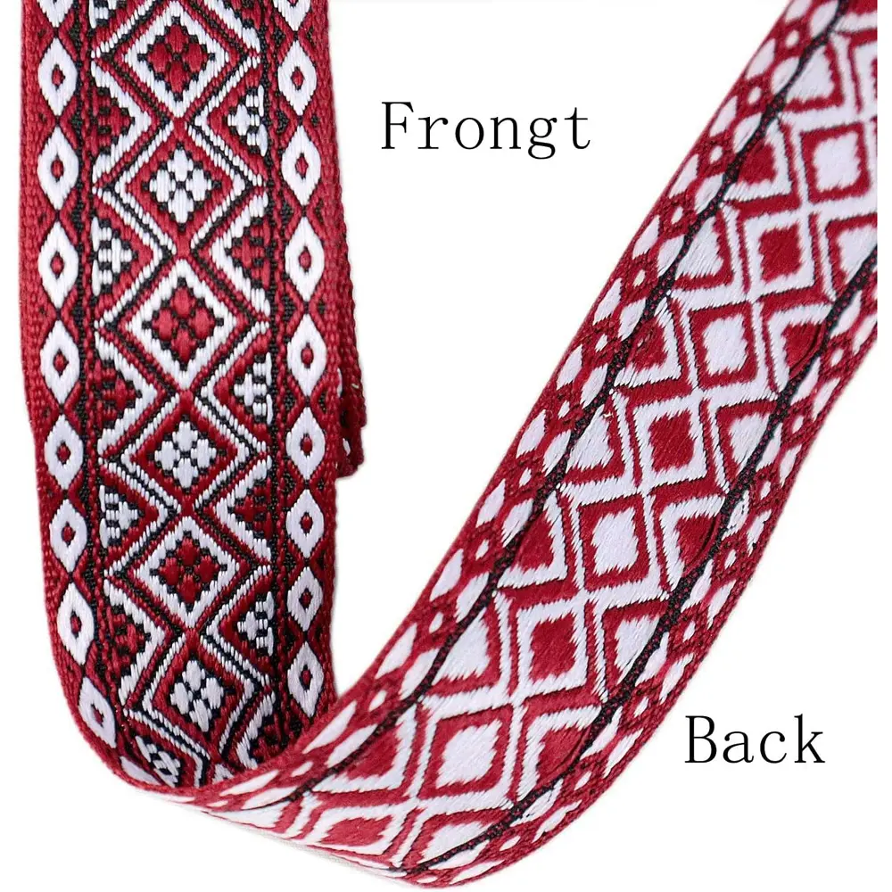 2M Boho Jacquard Ribbon Trim Ethnic Ribbon Red Jacquard Braid Trim for Sewing, Handmade Bag, Clothing Decoration 3CM Wide