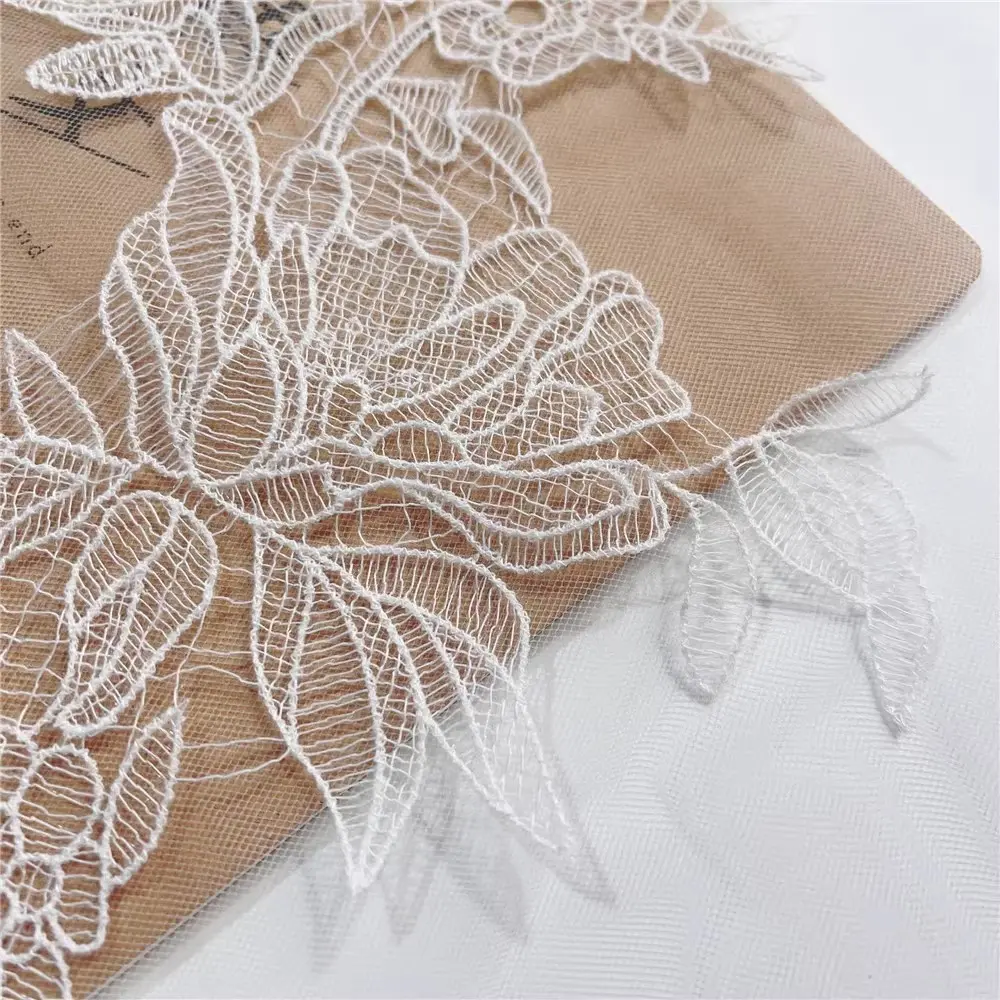 1 Pair Flower Lace Patches For Bridal Wedding Dress White Mesh DIY Handmade Clothing Repair Sewing Accessories