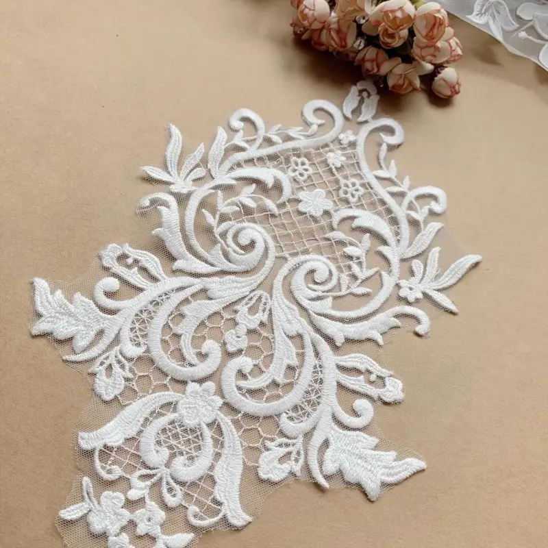 1 Pcs of Black White Embroidered Water-Soluble Patches DIY Decorative Clothing Flower Cloth Patch 21*36CM