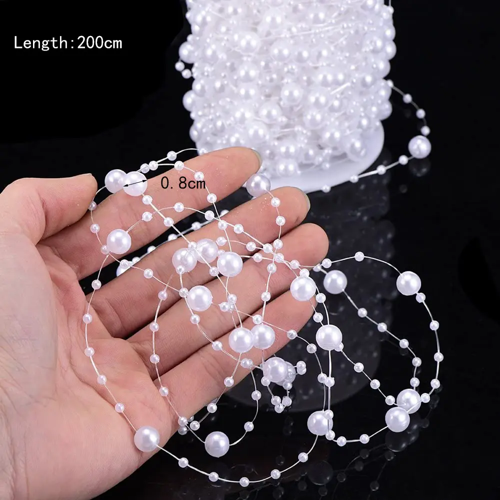 10M Beads Garland Pearl Strands Fish Chain Ribbon for Christmas Tree Wreath Gift Wrapping Decoration