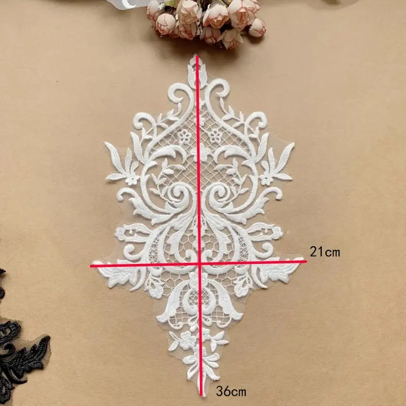 1 Pcs of Black White Embroidered Water-Soluble Patches DIY Decorative Clothing Flower Cloth Patch 21*36CM