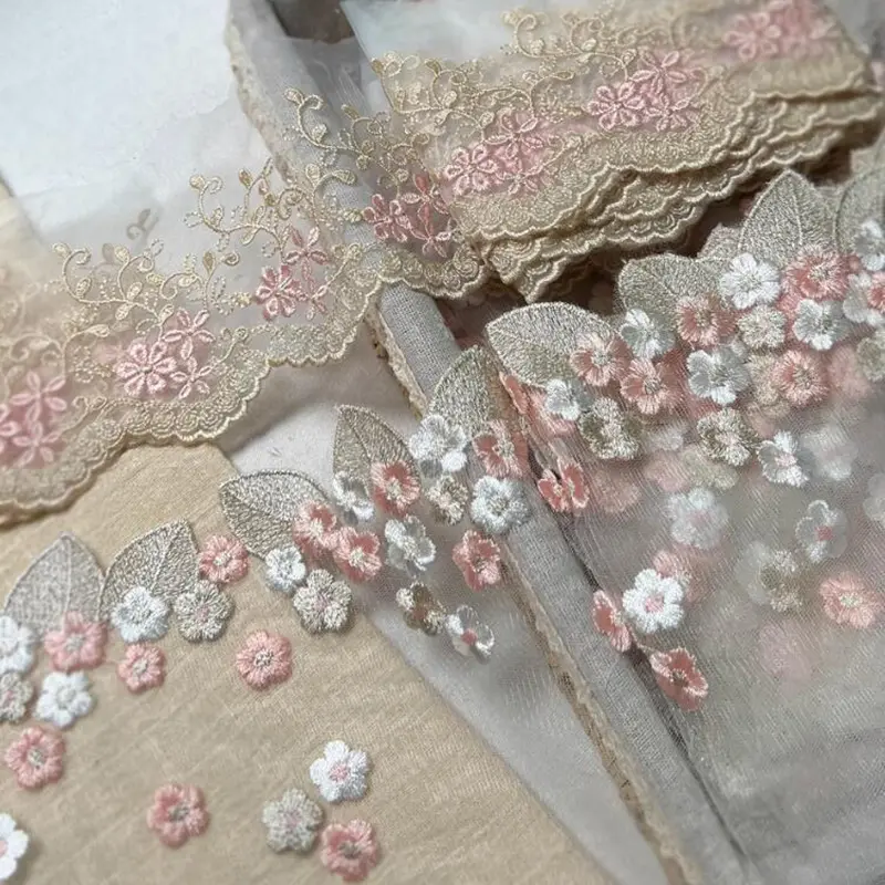 1Yard Pink Blue Mesh Sequins Embroidered Lace Trim Fabric For Wedding Evening Dress Home Decor Handmade Sewing Crafts Applique