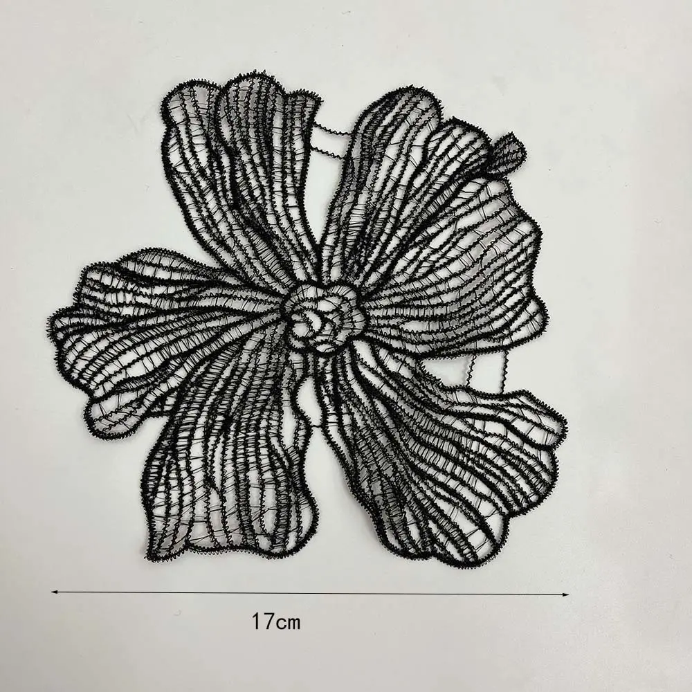 5Pcs Black White Flower Embroidery Patches Fabrics DIY Craft Sewing Wedding Dress Women's Party Clothes Decoration 17CM Wide