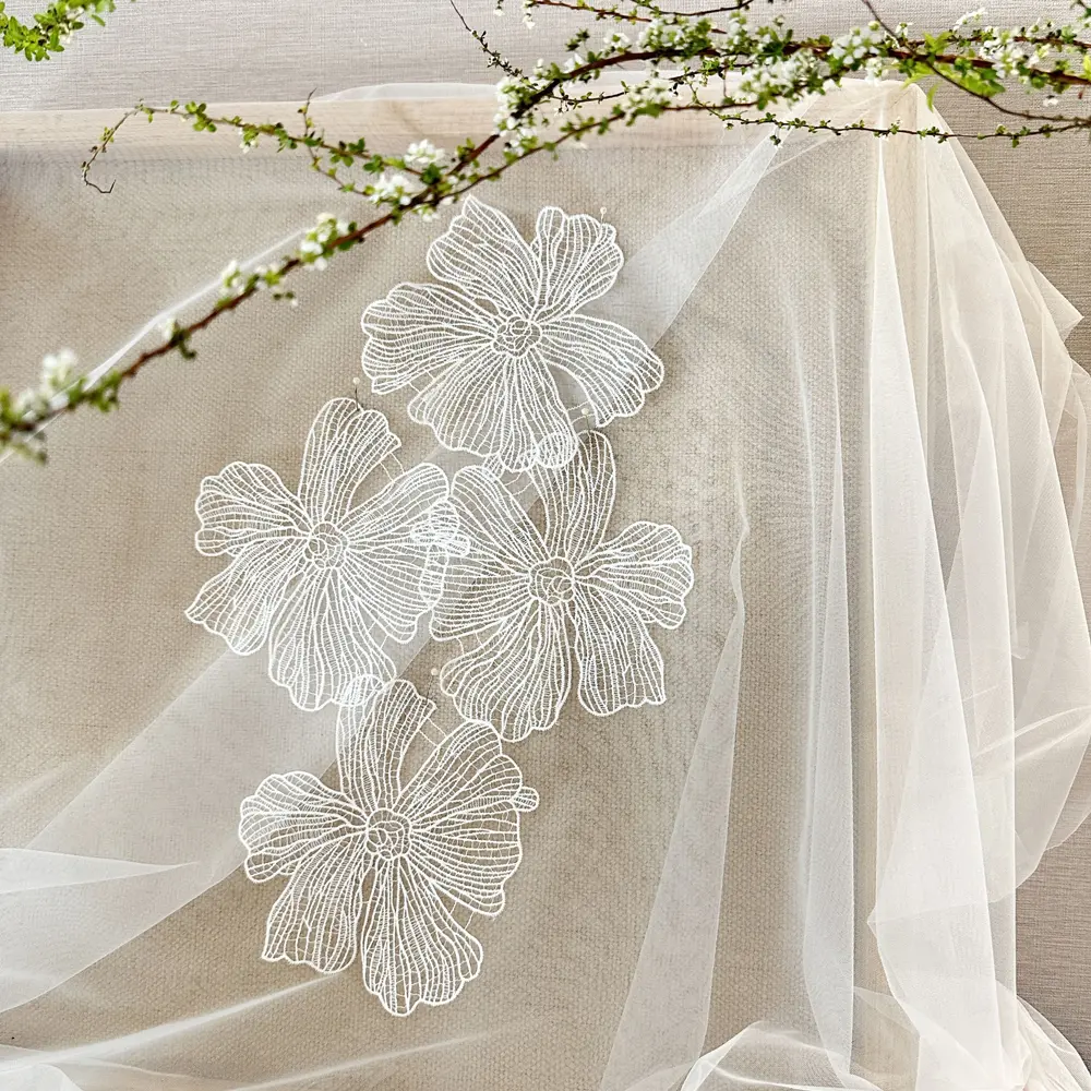 5Pcs Black White Flower Embroidery Patches Fabrics DIY Craft Sewing Wedding Dress Women's Party Clothes Decoration 17CM Wide