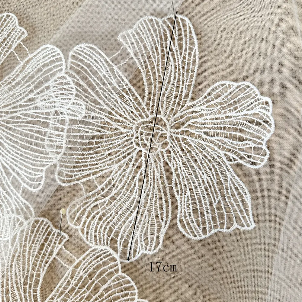 5Pcs Black White Flower Embroidery Patches Fabrics DIY Craft Sewing Wedding Dress Women's Party Clothes Decoration 17CM Wide