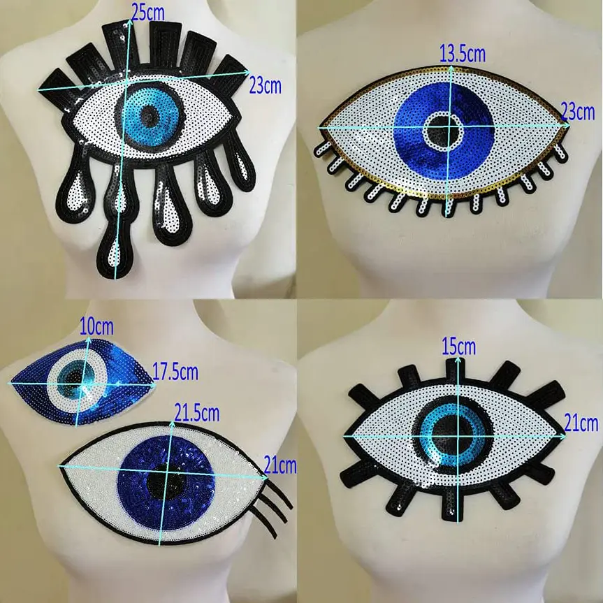 1Pc Large Sequin Heart Evil Eyes Iron On Patch Cartoon Motif Applique Embroidery Garment Accessory