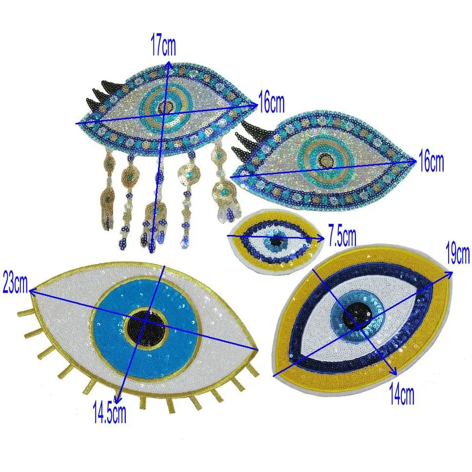 1Pc Large Sequin Heart Evil Eyes Iron On Patch Cartoon Motif Applique Embroidery Garment Accessory