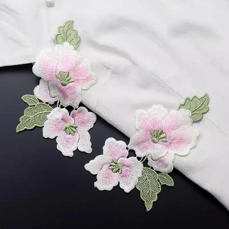 1 Pair Jade Orchid Lace Embroidery Flower Patching Clothing Stickers Decorative Patches