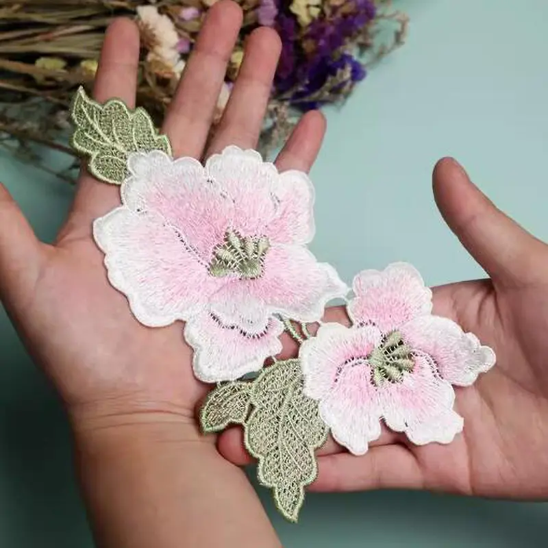 1 Pair Jade Orchid Lace Embroidery Flower Patching Clothing Stickers Decorative Patches