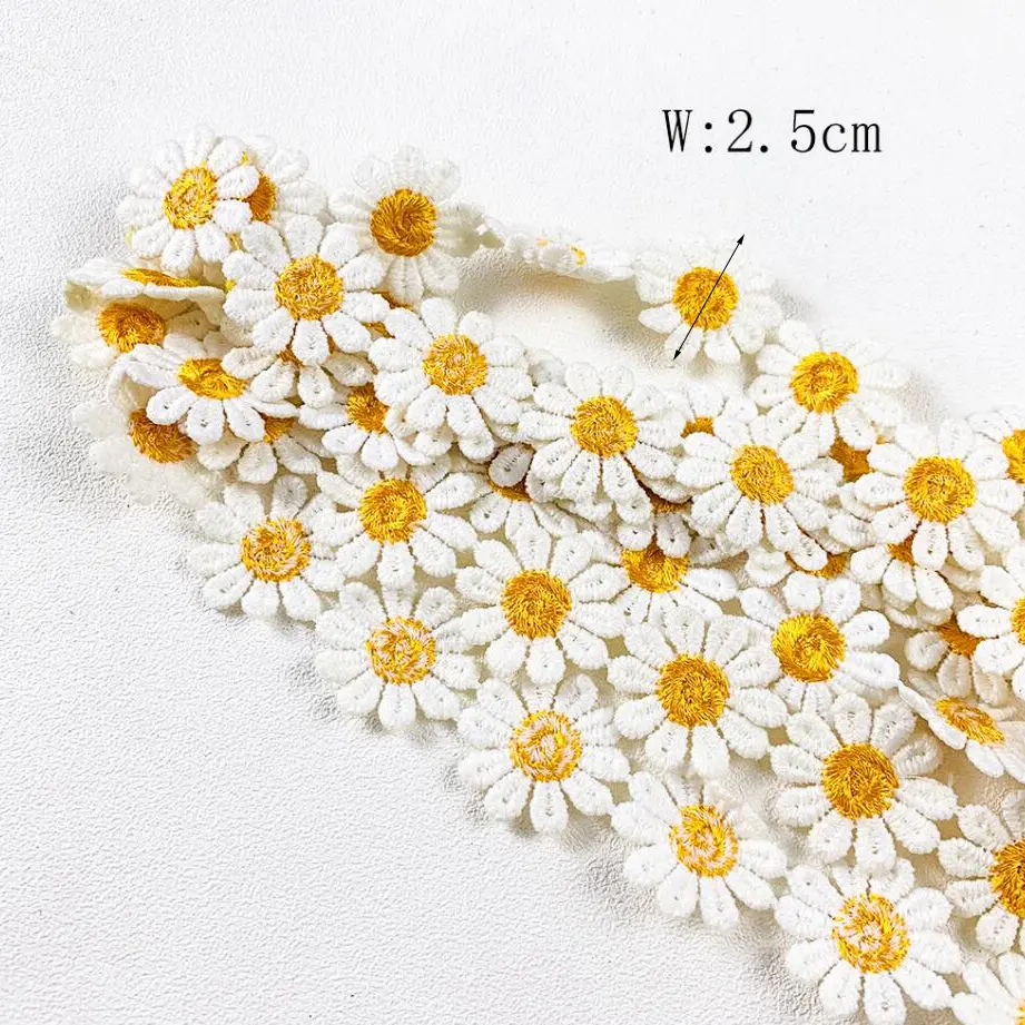 2 Yards White Daisy Flower Lace Fabric Applique Sewing Trimming for Clothing Decoration 2.5cm Wide