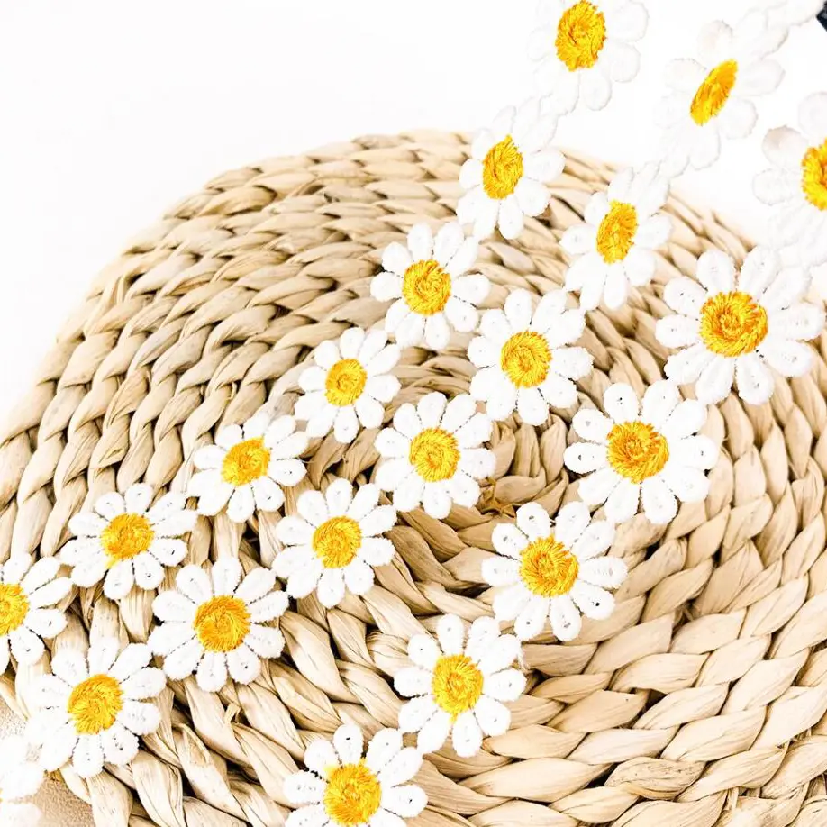 2 Yards White Daisy Flower Lace Fabric Applique Sewing Trimming for Clothing Decoration 2.5cm Wide