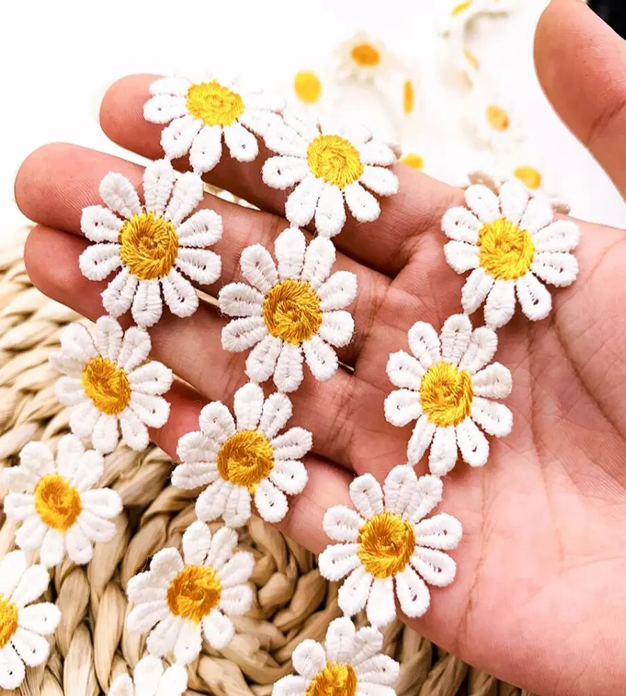 2 Yards White Daisy Flower Lace Fabric Applique Sewing Trimming for Clothing Decoration 2.5cm Wide
