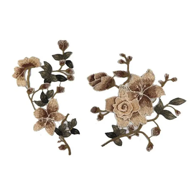 1 Pair Brown Pink Flower Patches Lace Strip Patch for Bride Veil Wedding Dress Sew On Patch for Girl Clothing DIY