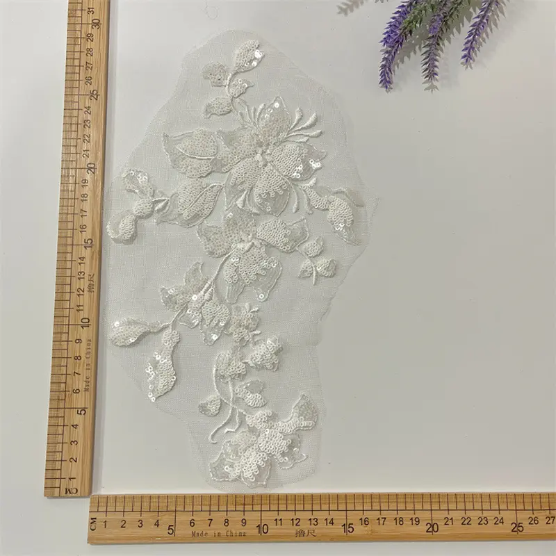 White Beaded Applique DIY Bride Lace Patch Repair