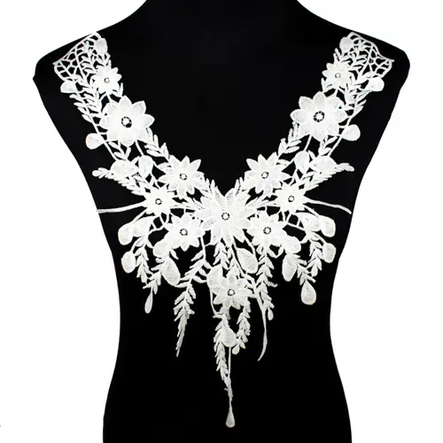 White Embroidery Collar Venise Sequin Floral Embroidered Applique Lace Neckline Collar Garment Accessories Scrapbooking