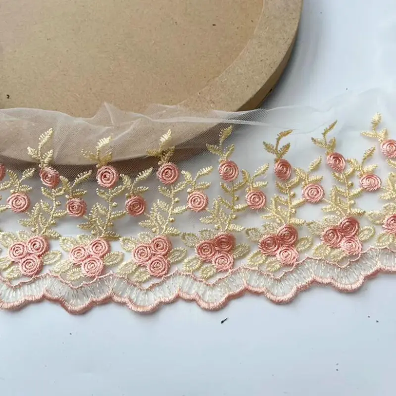 1 Yard Embroidered Lace Edge Trim Ribbon Wedding Applique DIY Clothing Sewing Craft 10.5CM Wide