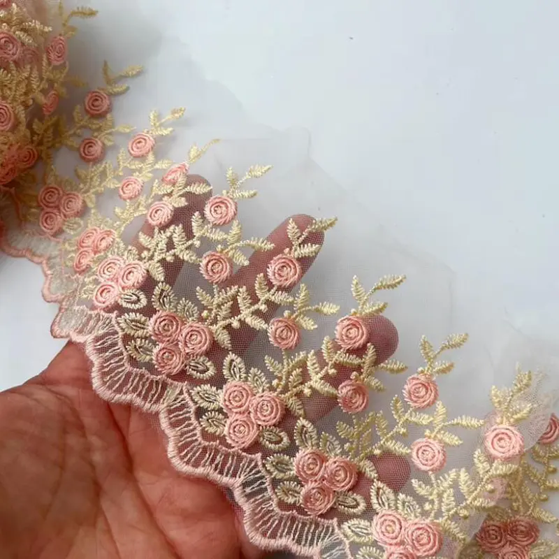 1 Yard Embroidered Lace Edge Trim Ribbon Wedding Applique DIY Clothing Sewing Craft 10.5CM Wide