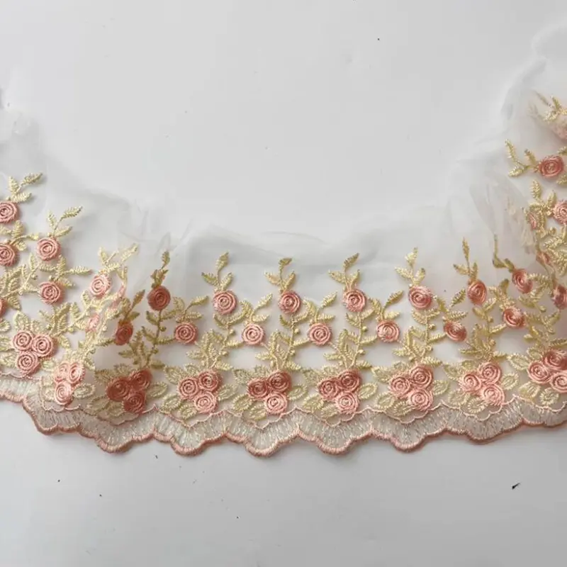 1 Yard Embroidered Lace Edge Trim Ribbon Wedding Applique DIY Clothing Sewing Craft 10.5CM Wide