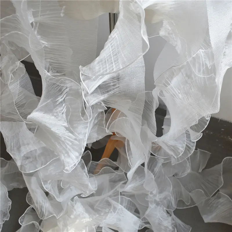 1 Yard White Black Wave Lace Fabric Handicraft Accessories Sewing Pleated Ribbon 15CM Wide