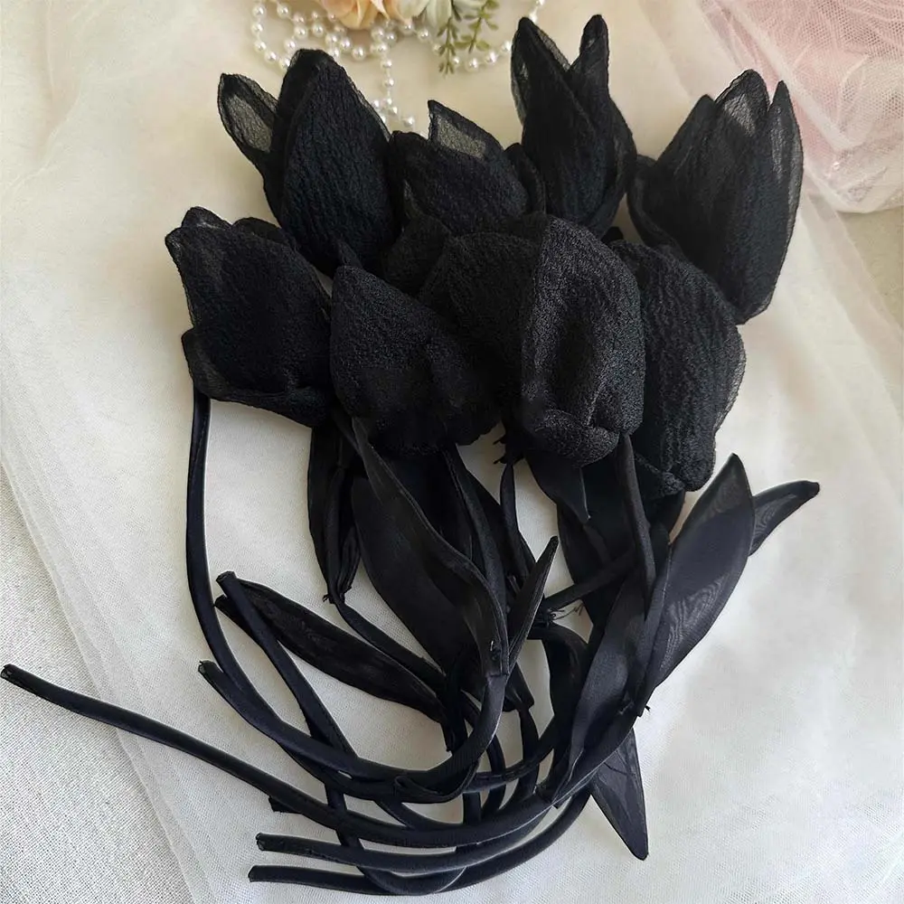 2Pcs Embroidery Lace Beige Black 3D Rose  Flower Patches Repair
