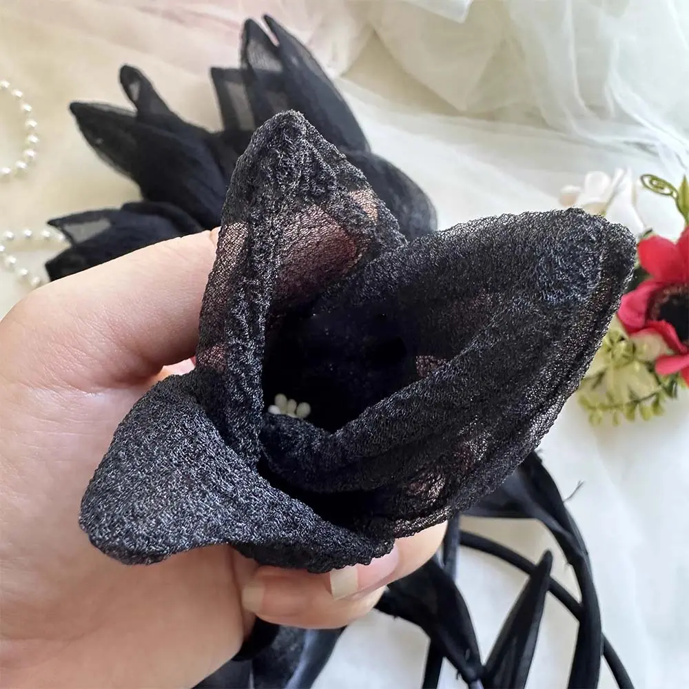 2Pcs Embroidery Lace Beige Black 3D Rose  Flower Patches Repair