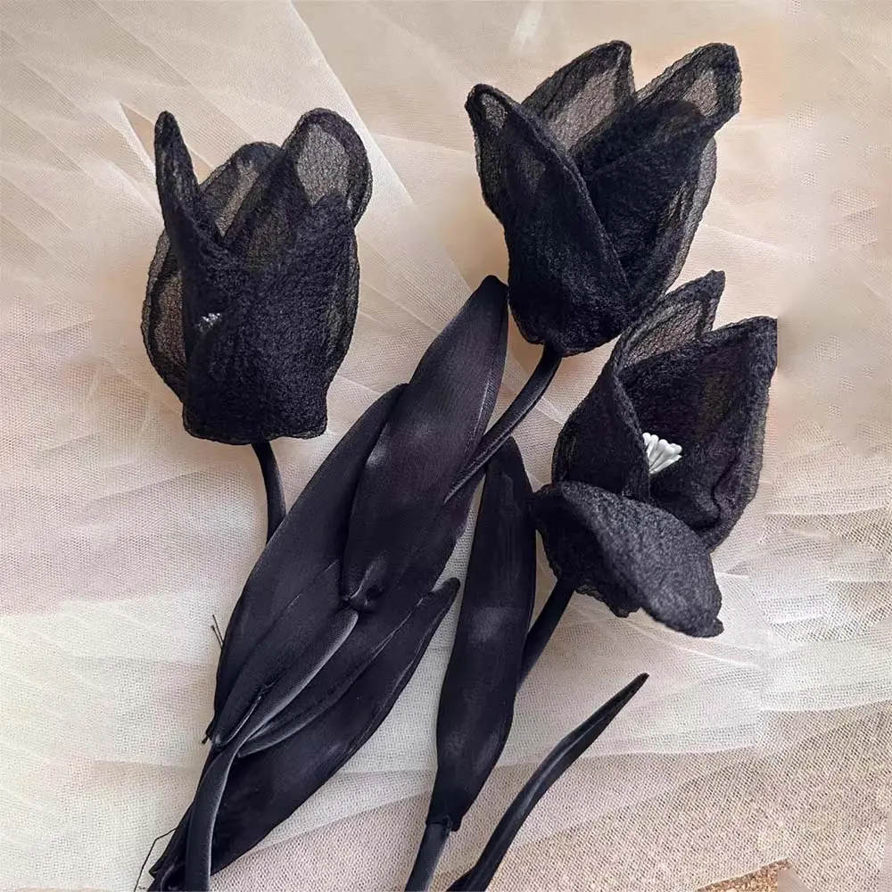 2Pcs Embroidery Lace Beige Black 3D Rose  Flower Patches Repair