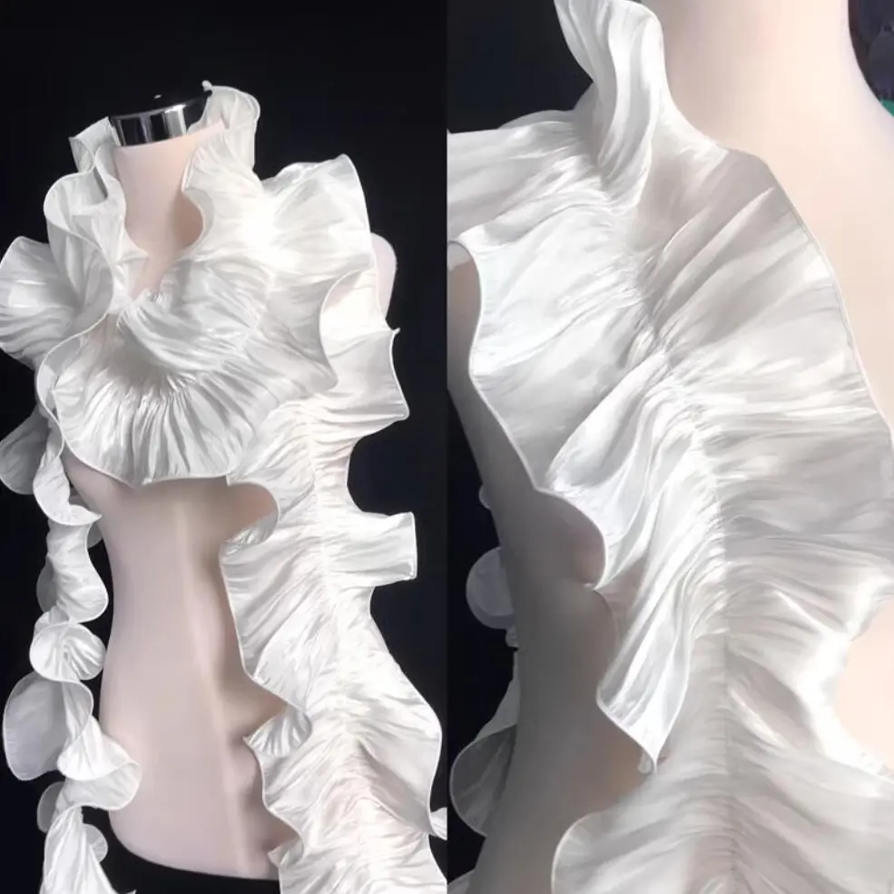 1Yard Ruffle Lace Edge Trim Shiny Satin Pleated Ribbon Fabric Edge Hem For DIY Dress Bouquet Curtain Upholstery Crafts 17CM Wide