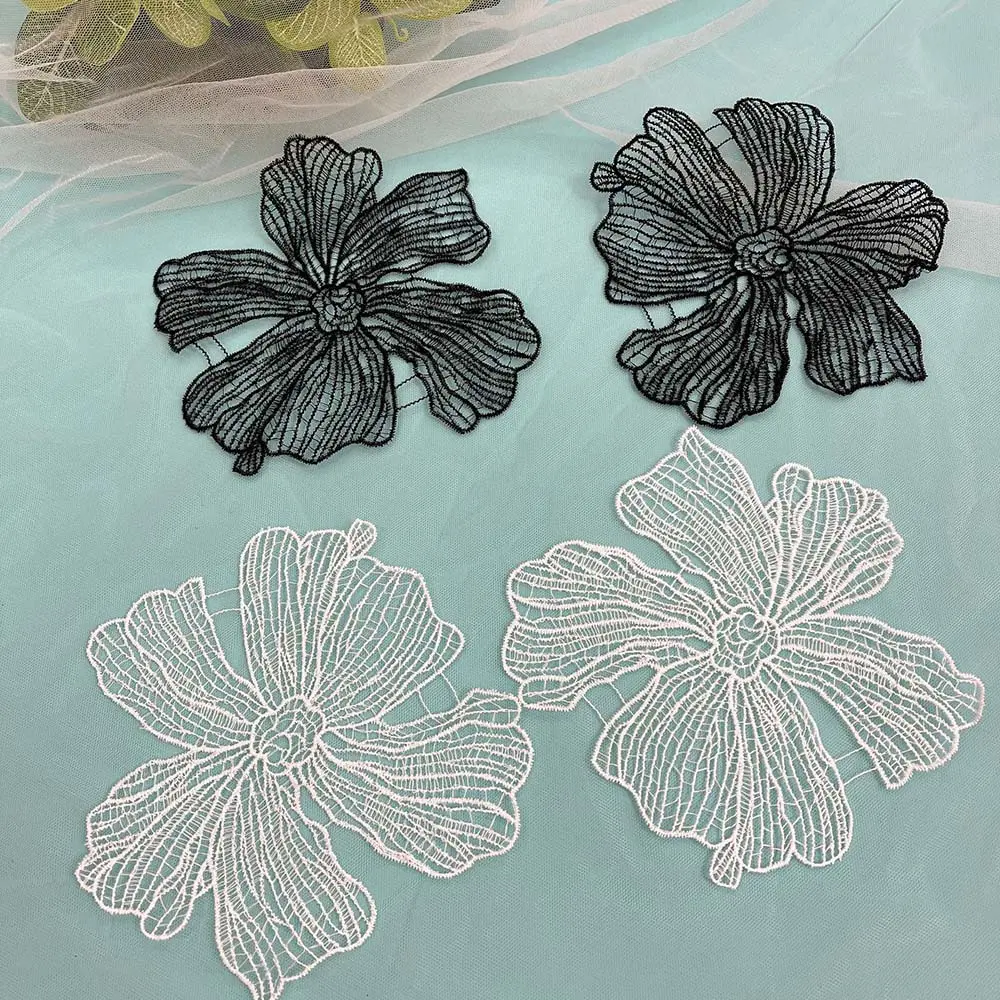 5PcsWhite Flower Lace Embroidery Patches For Clothing Handmade Diy Sew on Appliques Repair