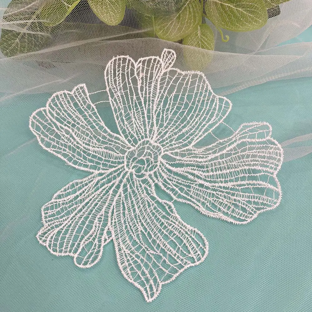 5PcsWhite Flower Lace Embroidery Patches For Clothing Handmade Diy Sew on Appliques Repair