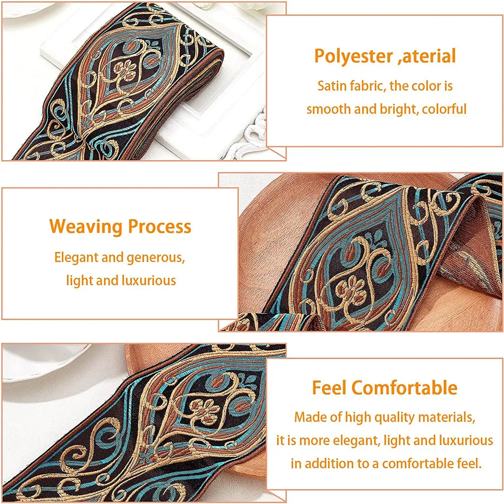 1M Embroideried Lace Trim Woven Ribbon Fabric Trim Fringe for Sewing Crafting Home Decor Wedding 9CM Wide