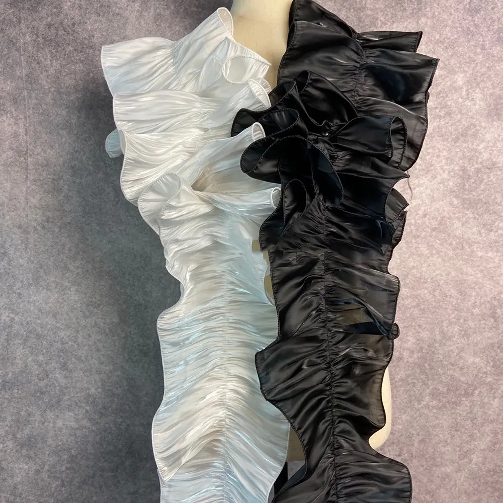 1Yard Ruffle Lace Edge Trim Shiny Satin Pleated Ribbon Fabric Edge Hem For DIY Dress Bouquet Curtain Upholstery Crafts 17CM Wide