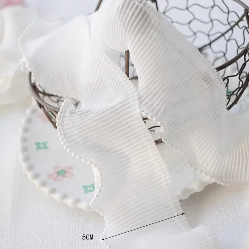 1 Yard White Black Embroidered Flower Pearl Bead Lace Fabric Ribbon Wedding Dress Collar DIY Trimming  Sewing Applique Crafts