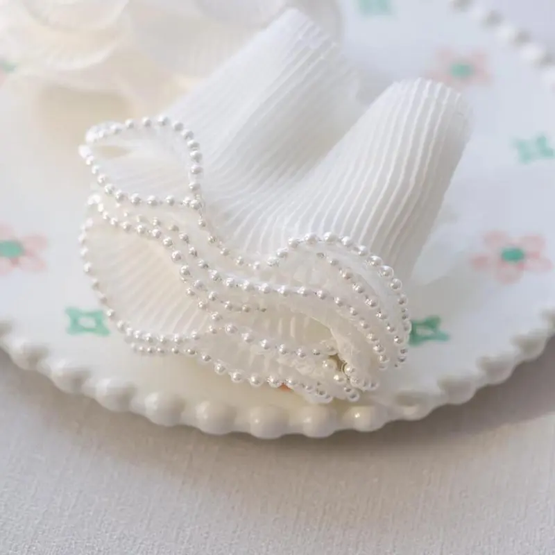 1 Yard White Black Embroidered Flower Pearl Bead Lace Fabric Ribbon Wedding Dress Collar DIY Trimming  Sewing Applique Crafts