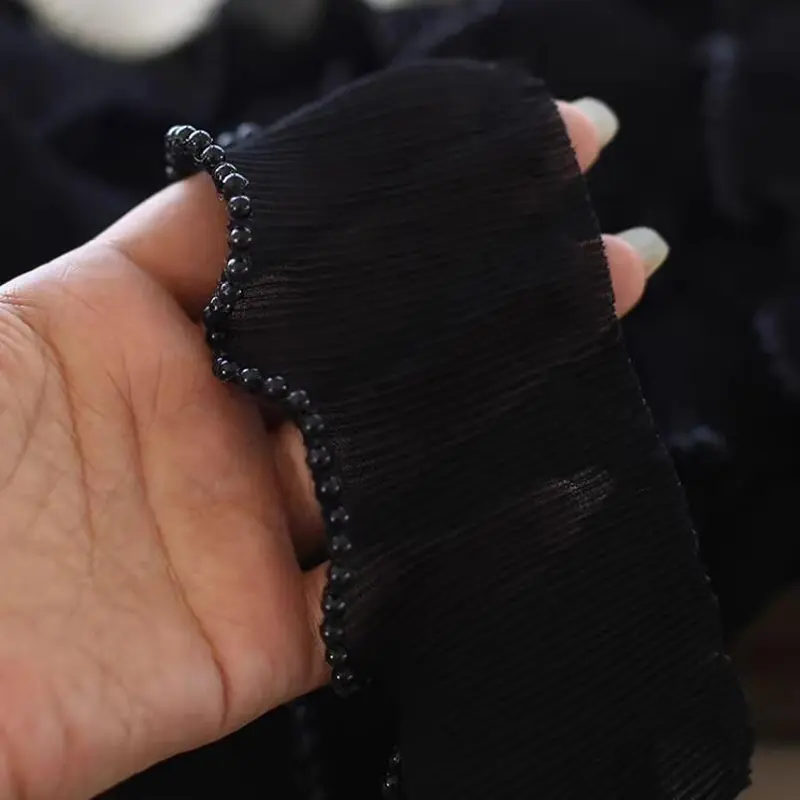 1 Yard White Black Embroidered Flower Pearl Bead Lace Fabric Ribbon Wedding Dress Collar DIY Trimming  Sewing Applique Crafts