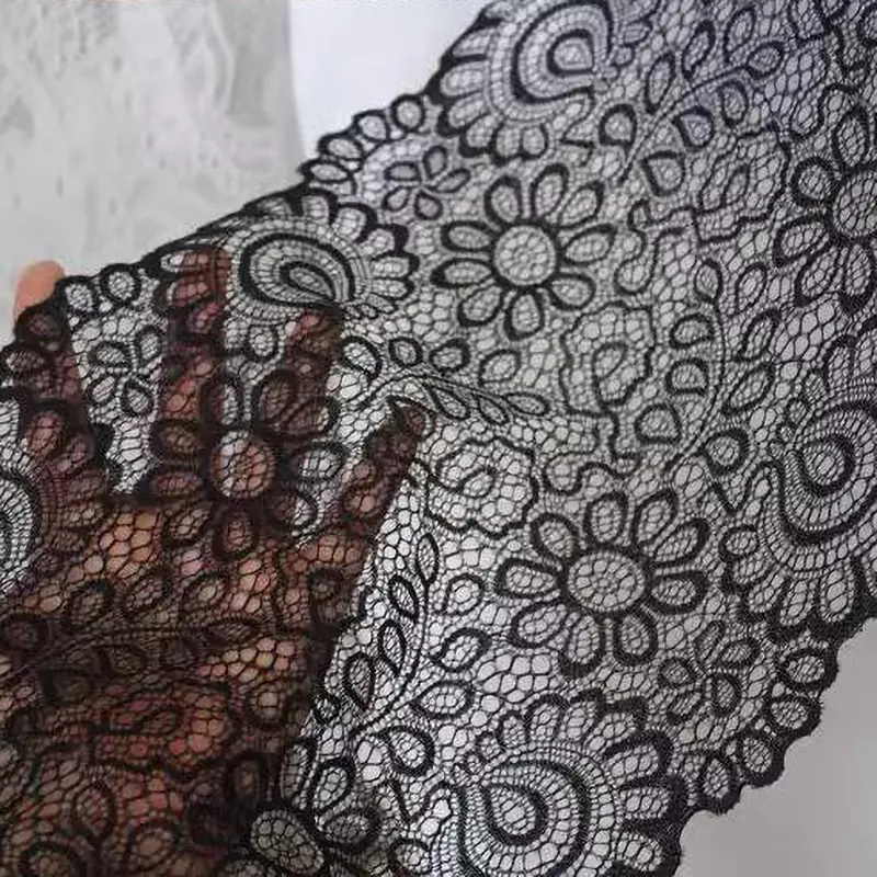 2Yards White Black Elastic Flower Lace Fabric DIY Crafts Sewing Decoration Accessories 22CM Wide