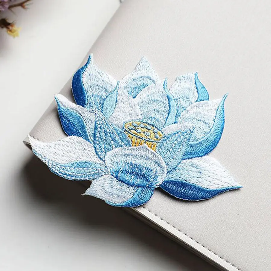 1Pc Pink Lotus Flower Patch for Clothing Iron on Sticker Dress Bags Applique DIY Decoration