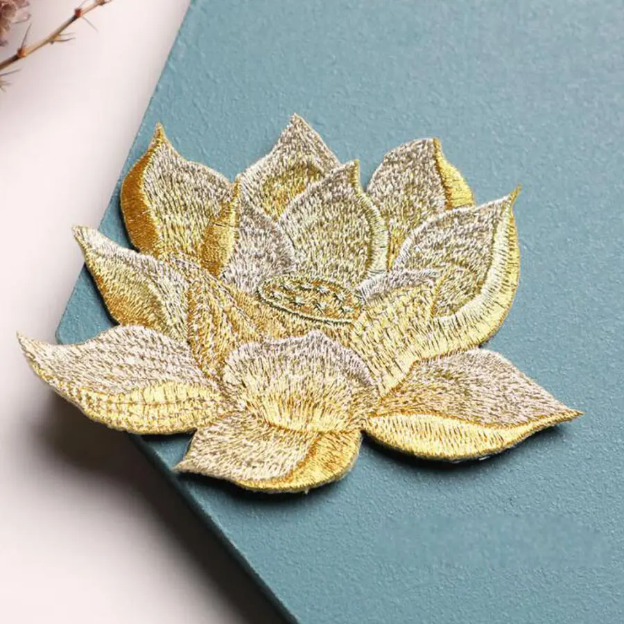 1Pc Pink Lotus Flower Patch for Clothing Iron on Sticker Dress Bags Applique DIY Decoration