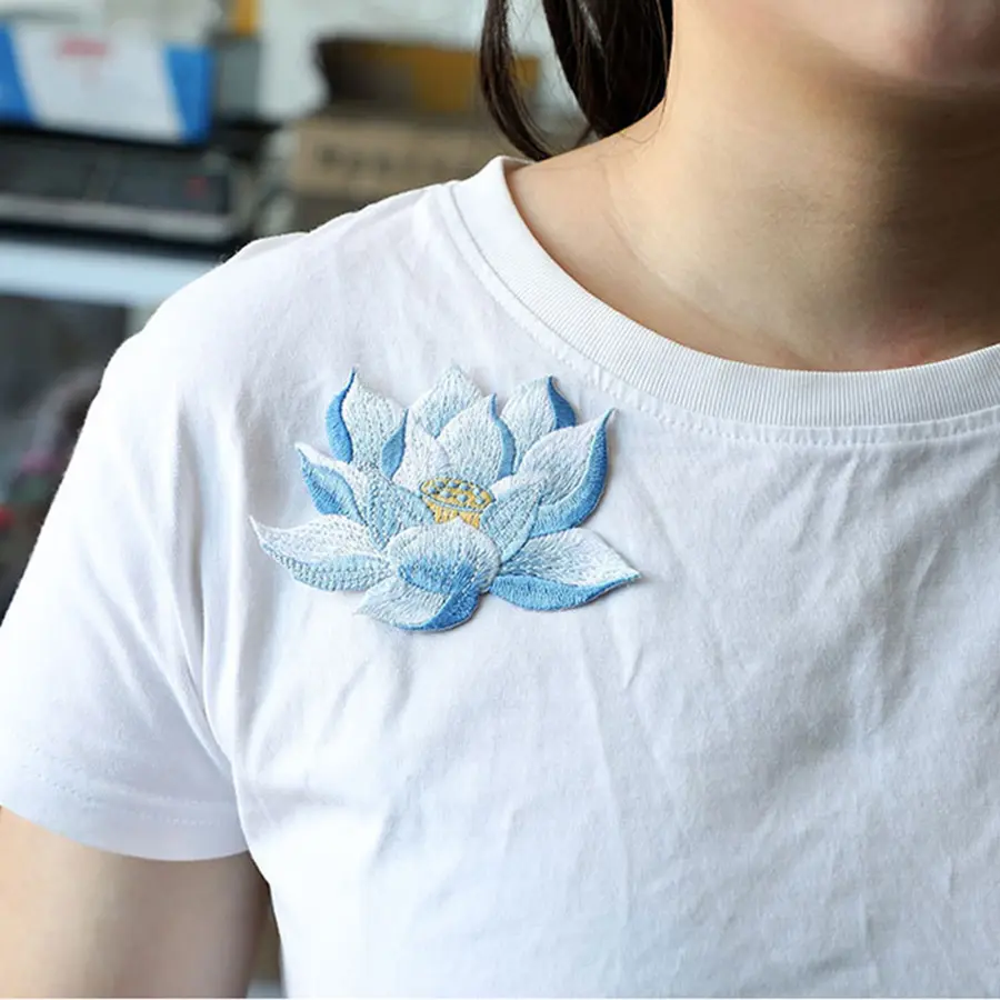 1Pc Pink Lotus Flower Patch for Clothing Iron on Sticker Dress Bags Applique DIY Decoration