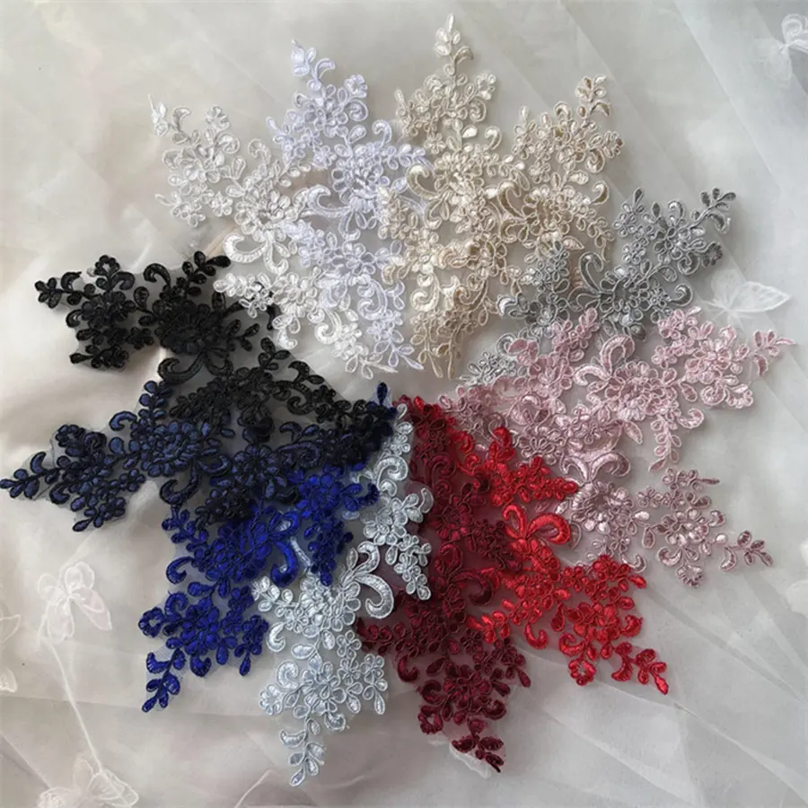 1 Pair Flower Venice Glitter Lace Applique Sewing Patch Repair